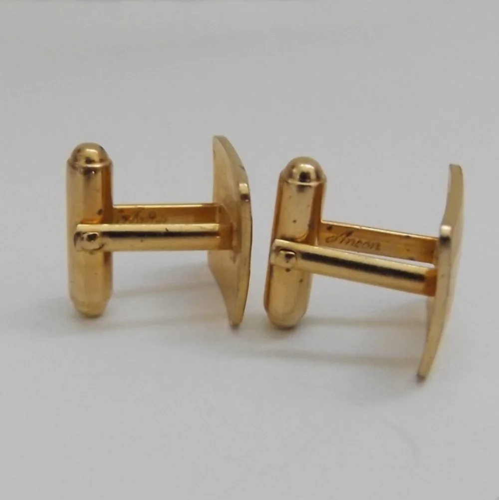Vintage Anson Floral Engraved Geometric Square Gold Tone Cufflinks